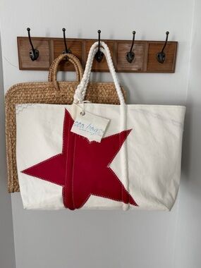 Sea Bags Maine recycled sailcloth large tote bag with red star - made in USA